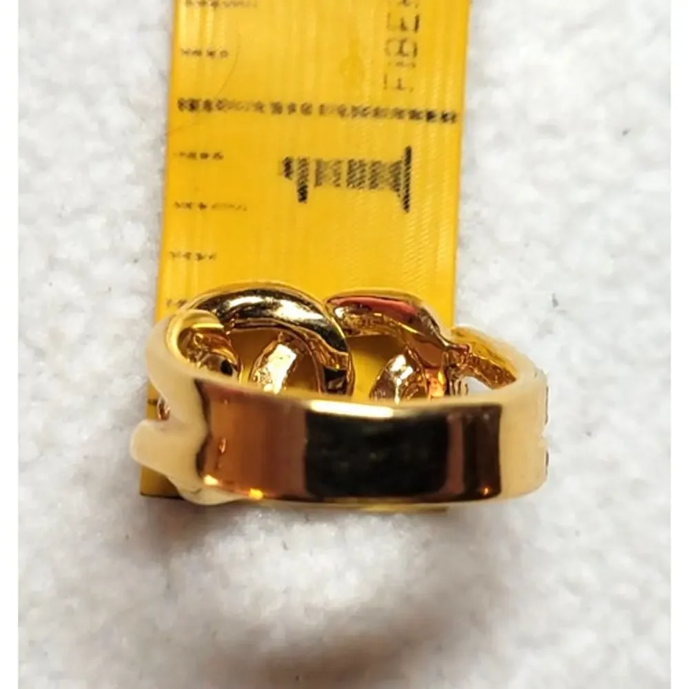 Vtg KJL Kenneth Jay Lane Gold Tone Chunky Chain Link Rhinestone Ring Size 8.25